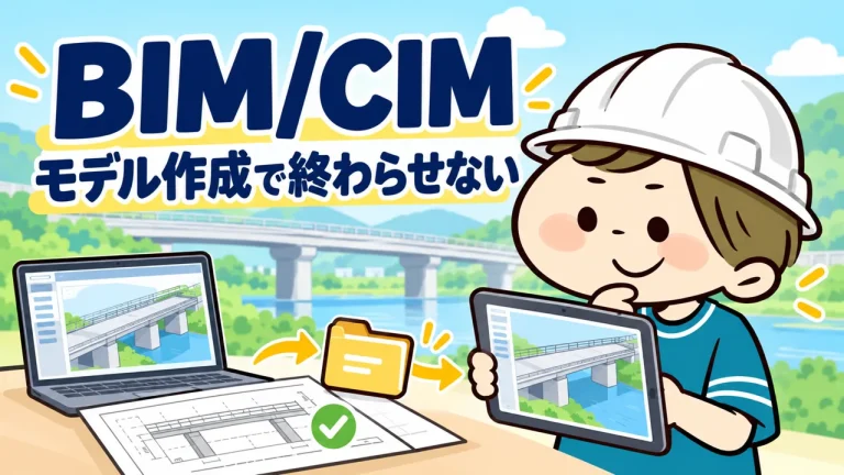 ヘルメットBonが橋の3次元モデルと図面を確認する、BIM/CIMの利用目的と情報引継ぎを学ぶ記事のトプ画